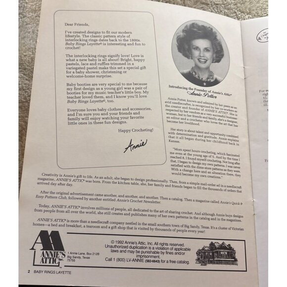 Annies Attic 1992 Baby Rings Layette Crochet Pattern Booklet - Picture 3 of 4